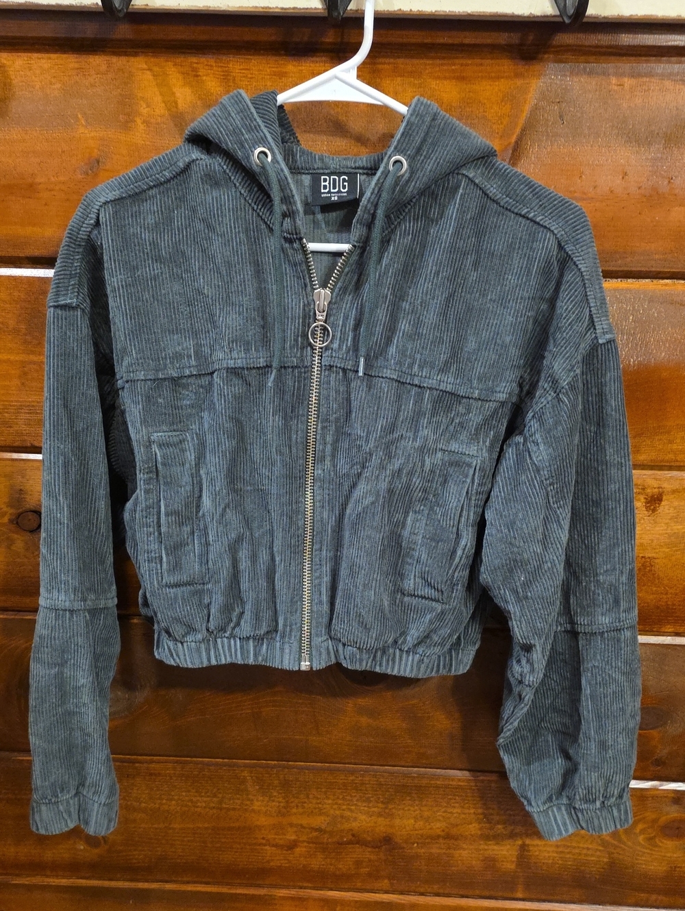 BDG Green Corduroy Zip Hoodie
